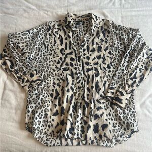 ATM Leopard Print Button-Up %100 Cotton Blouse Top